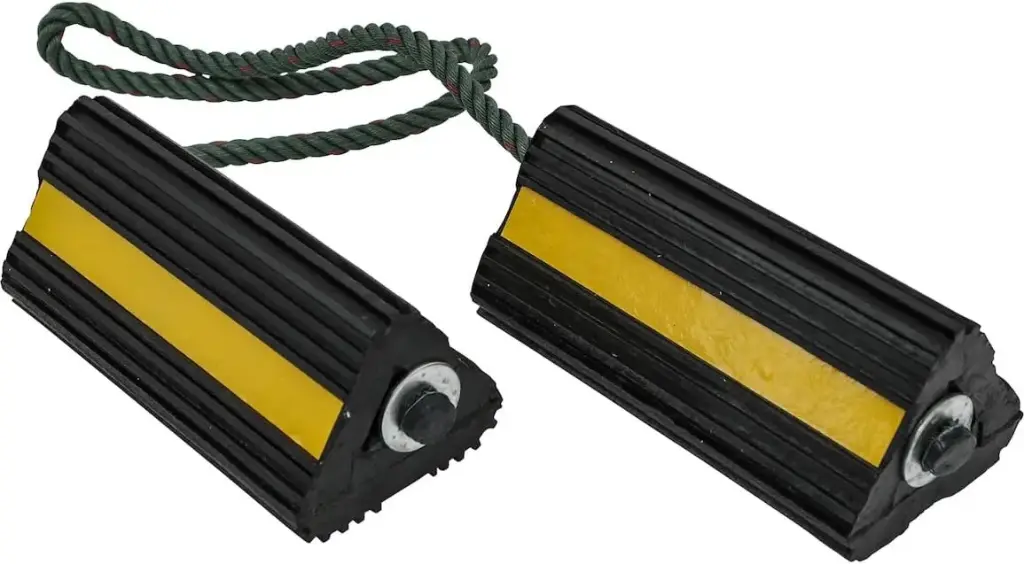 Wheel Chock HD Set, 4" x 4" x 8", 36" Nylon Cord, Rust and Chemical Proof, Suggested for Ground Support Equipment And Utility Vehicles - WC24483